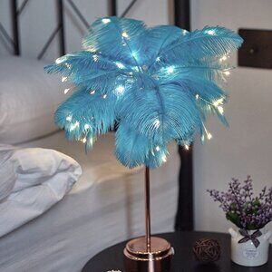Feather Mood Light Lamp Faux Ostrich Remote Control battery or plug in recharge